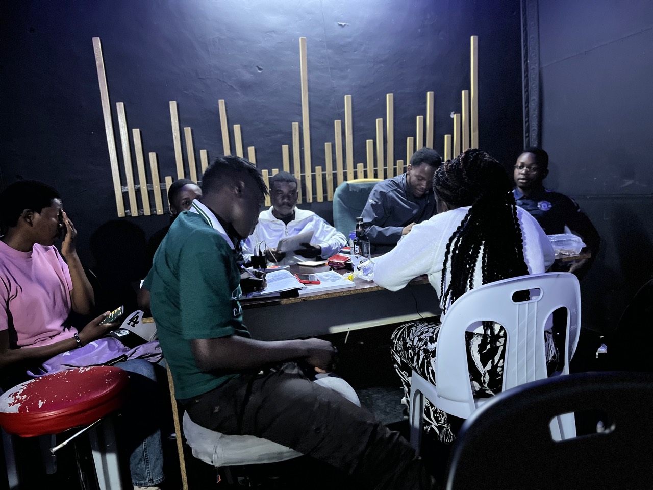 Students studying together in class