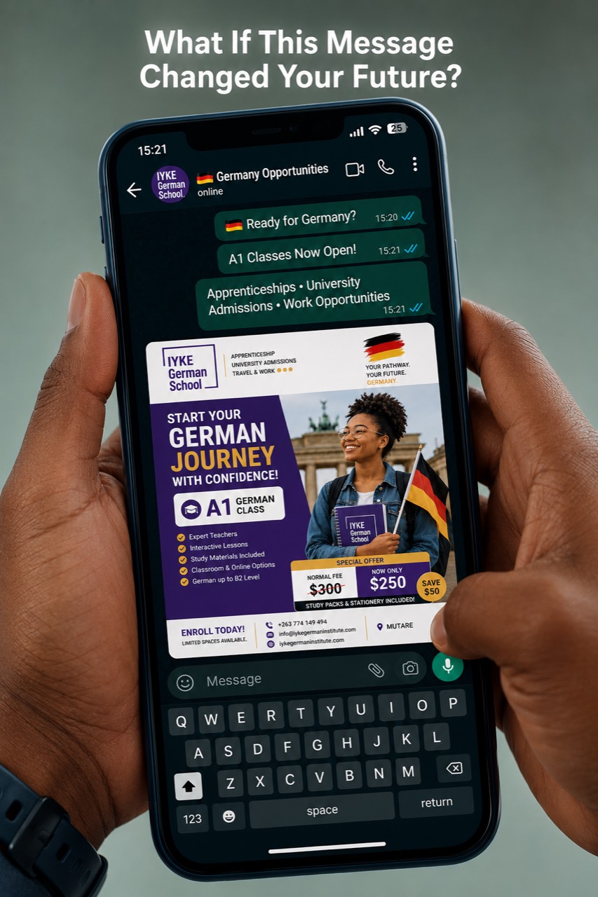 WhatsApp campaign promoting Germany opportunities and A1 classes